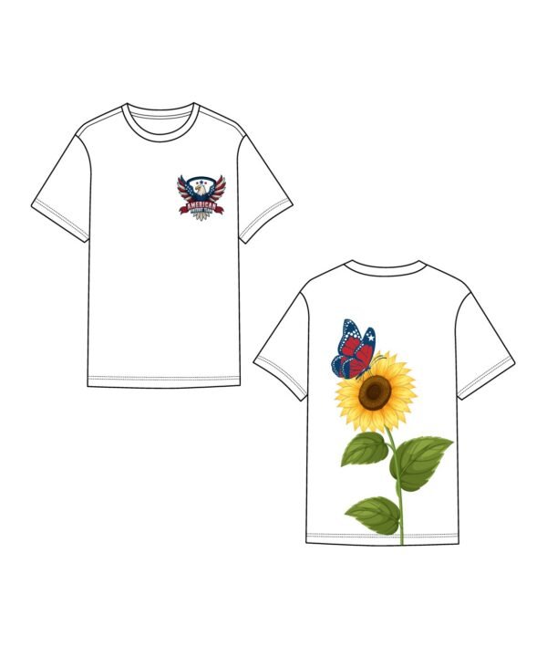 American Patriot Team Sunflower & Butterfly Tee – Unisex White Patriotic Nature Tee