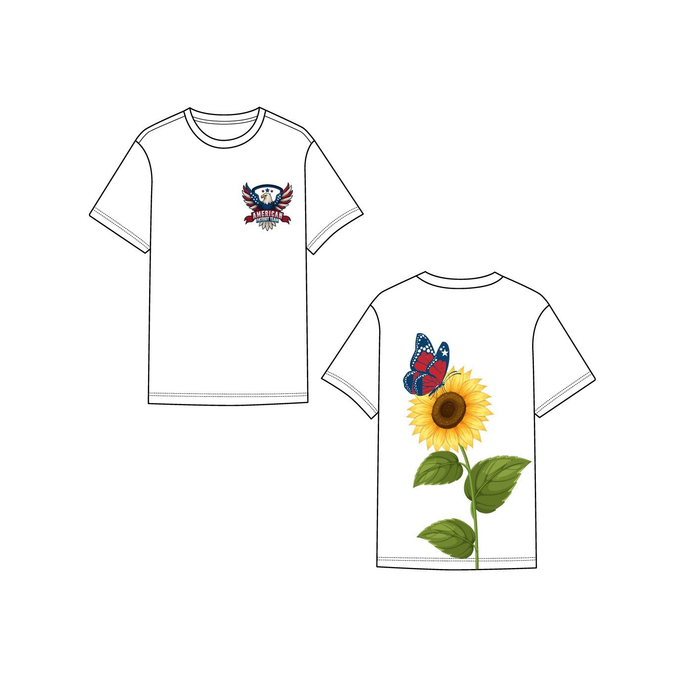 American Patriot Team Sunflower & Butterfly Tee – Unisex White Patriotic Nature Tee